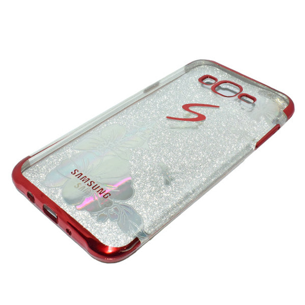 Samsung Galaxy Glitter J7 Silver Flower Textured Mobile Back Covers - Maroon - Hiffey