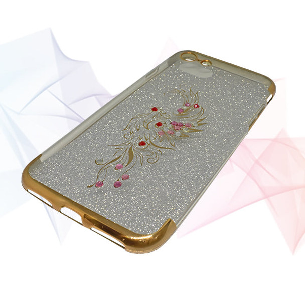 Apple Iphone 7 Beads Flower Textured Glitter Mobile Back Cover - Golden - Hiffey