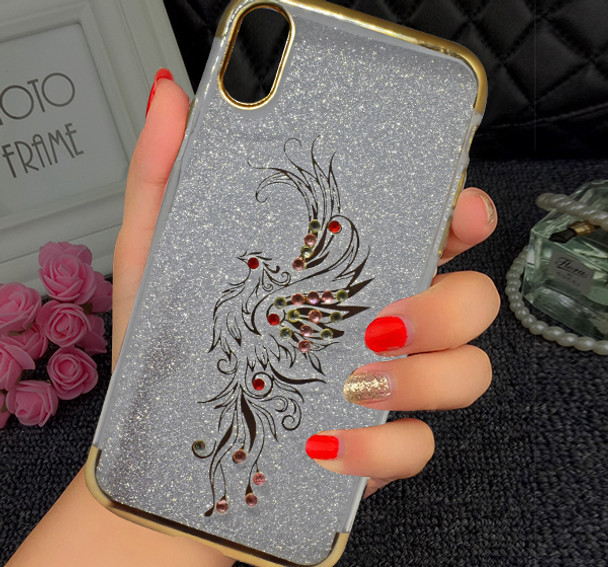 Apple Iphone X Beads Flower Textured Glitter Mobile Back Cover - Golden at Hiffey .pk