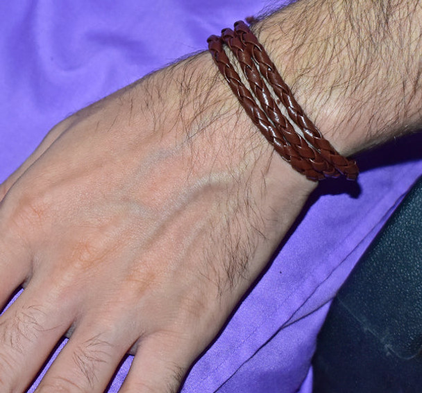 Artificial Leather Braided Bracelet For Men - Brown at Hiffey .pk