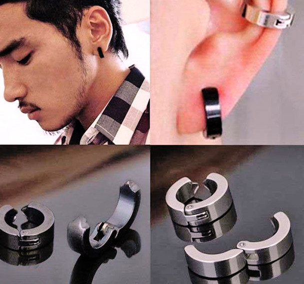 Hoop Huggie Gothic Plastic Steel Big Earrings For Men - Black - Hiffey