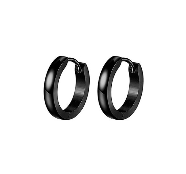 Hoop Huggie Gothic Plastic Steel Small Earrings For Men - Black