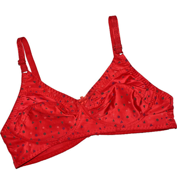 Mix Polka & Angles Printed Stretchable Soft Non Padded Bra - Red - Hiffey