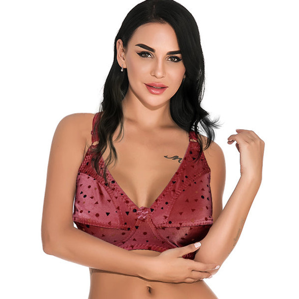 Mix Polka & Angles Printed Stretchable Soft Non Padded Bra - Maroon at Hiffey .pk