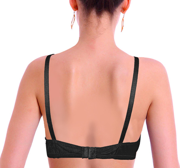 Smooth Stretchable Stripe Cotton Lace Non Padded Bra - Black