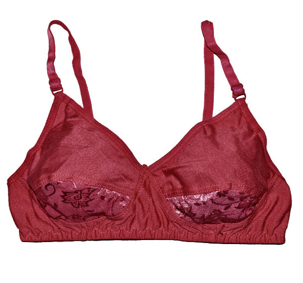 Duet Lace Non Padded Soft Cotton Demi Bra - Maroon - Hiffey