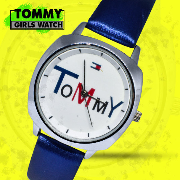 Blue Belt White Tommy Dial Watch for Girls - Blue - Hiffey