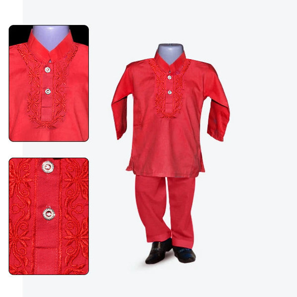 Kids Embroidered Kurta and Shalwar - Red at Hiffey .pk