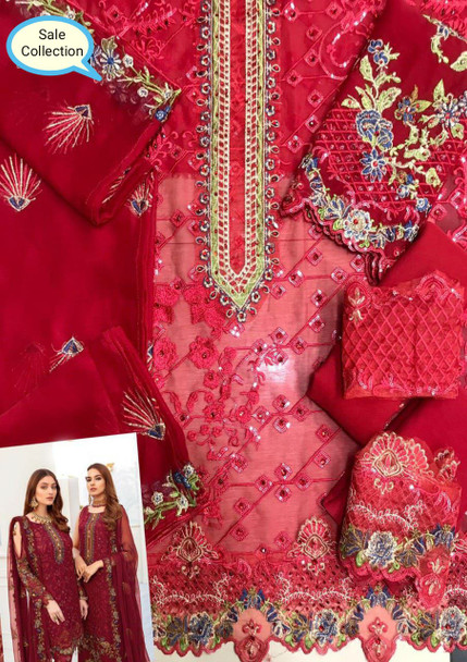 Chiffon Red Heavy Embroidered with Stone work Unstitched Suit - Hiffey