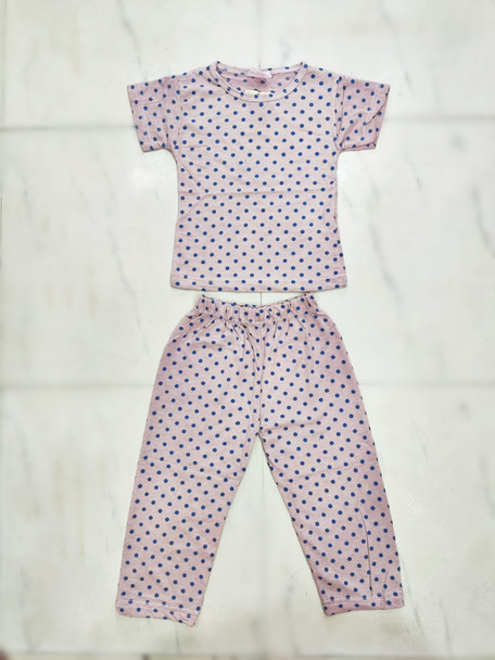 kids night suits T-Shirt & Pajama Printed Lounge Wear Night Suit For Boys & Girls - Peach