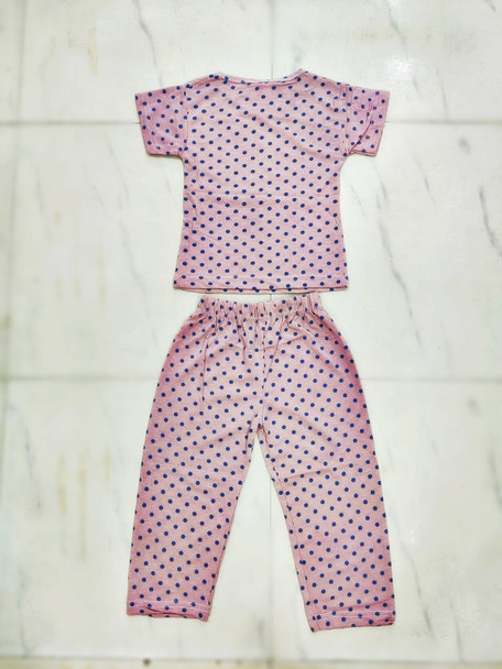 kids night suits T-Shirt & Pajama Printed Lounge Wear Night Suit For Boys & Girls - Peach