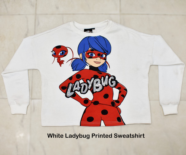 White Ladybug Printed Sweatshirt for girls