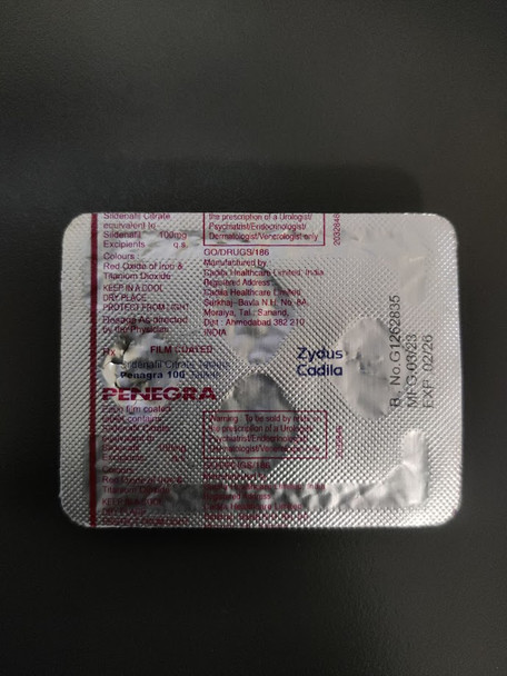 Penegra (Zydus Cadila) Sildenail Citrate 100mg - 4 Tablets Strip