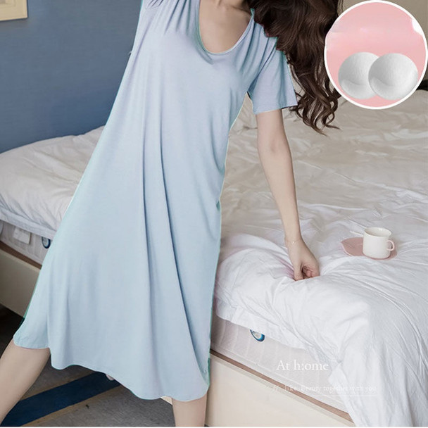 Women Built-in Bra Nightdress Ladies Casual Pajamas Sleepwear Girl's  Nightgown