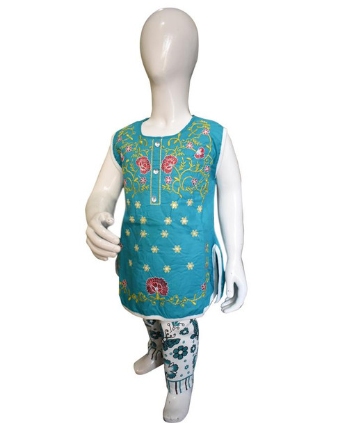 Embroidered Sleeveless kids Green Color For Baby Girl at Hiffey .pk