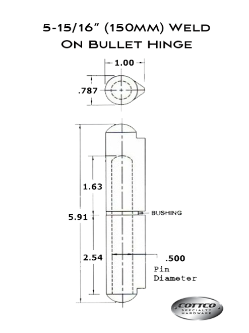 150mm Aluminum Weld On Bullet Hinge Schematic