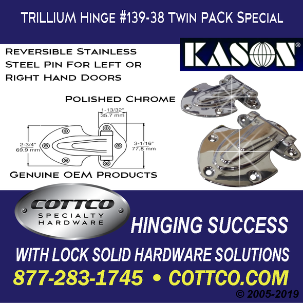 Trillium Camper Trailer Hinge Set - Kason 139 with 3/8" Offset.