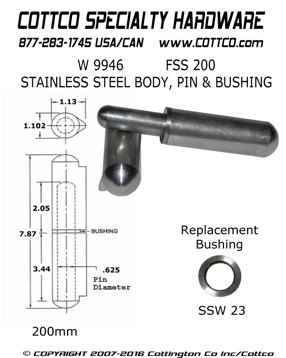 8" Stainless Steel Weld On Hinge FSS 200 In Stock 877 283 1745