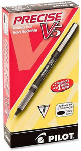 Pilot, Precise V5, Capped Liquid Ink Rolling Ball Pens, Extra Fine Point 0.5 mm, Black, Pack of 12