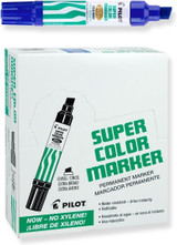 PILOT Super Color Jumbo Refillable Permanent Markers, Xylene-Free Blue Ink, Extra-Wide Chisel Point, 12-Pack (45200)