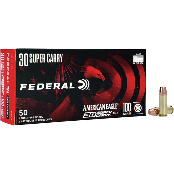 Federal American Eagle Pistol Ammo 30 Super Carry 100 Gr. Fmj 50 Rd.