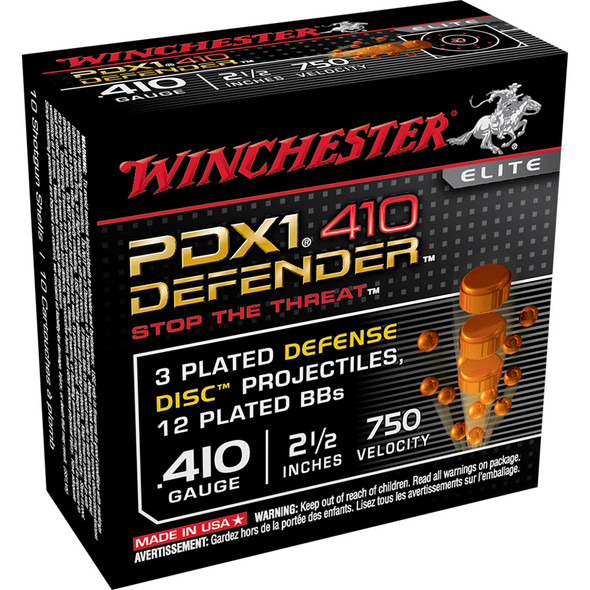 Winchester Pdx1 Defender Load 410 Ga. 2.5 In. 3dd/12bb Shot 10 Rd.