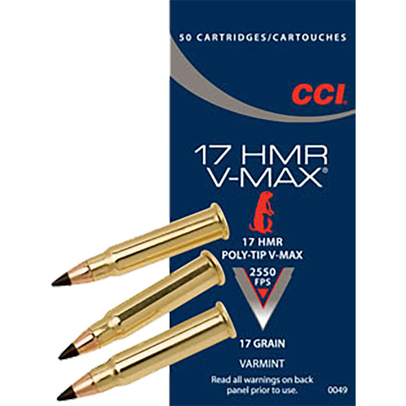 Cci Varmint Rimfire Ammo 17 Hmr 17 Gr. V-max Polymer Tip 50 Rd.