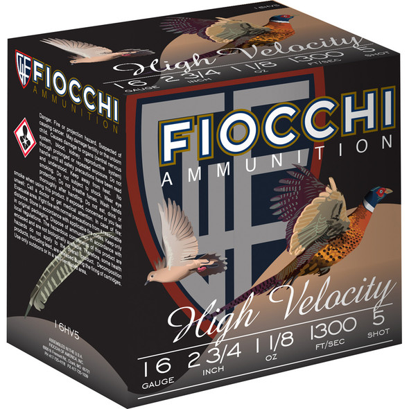 Fiocchi High Velocity Hunting Loads 16 Ga. 2.75 In. 1 1/8 Oz. 5 Shot 25 Rd.