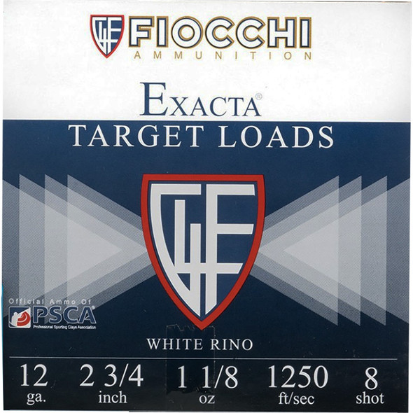 Fiocchi White Rino Shotgun Loads 12 Ga. 2.75 In. 1 1/8 Oz. 1250 Fps 8 Shot 25 Rd.