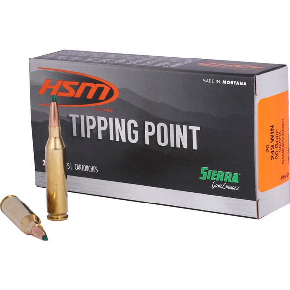 Hsm Tipping Point Rifle Ammunition 243 Win. Sierra Gamechanger 90 Gr. 20 Rd.