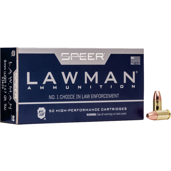 Speer Lawman Pistol Ammo 9mm 147 Gr. Tmj 50 Rd.