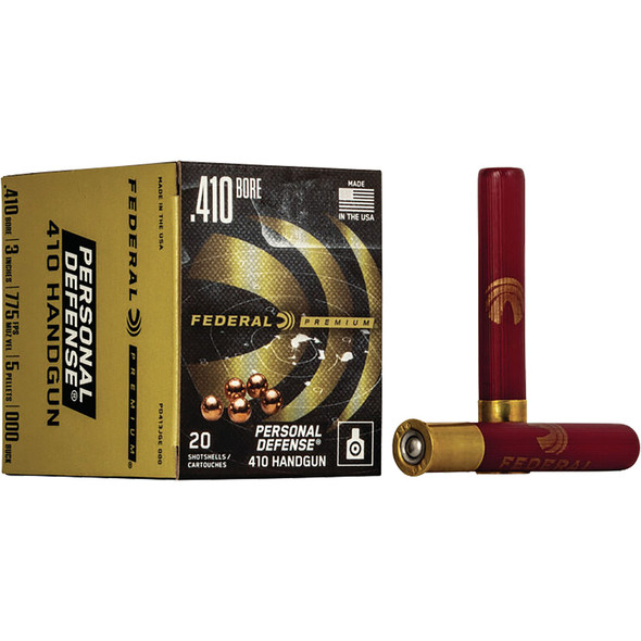 Federal Premium Personal Defense Handgun Ammo 410 Ga. 3 In. 5 Pellets 000 Buck 20 Rd.