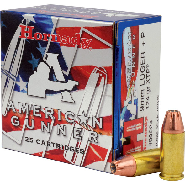 Hornady American Gunner Pistol Ammo 9mm Luger 124 Gr. Xtp Hollow Point 25 Rd.