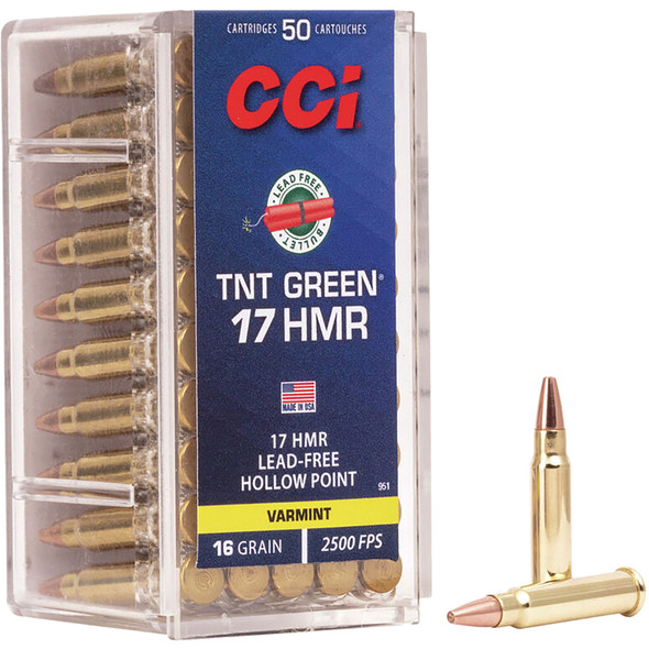 Cci Varmint Tnt Green Rimfire Ammo 17 Hmr 16 Gr. Hollow Point 50 Rd.