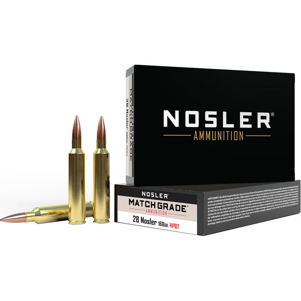 Nosler Match Grade Rifle Ammunition 28 Nosler 168 Gr. Cc Hpbt 20 Rd.