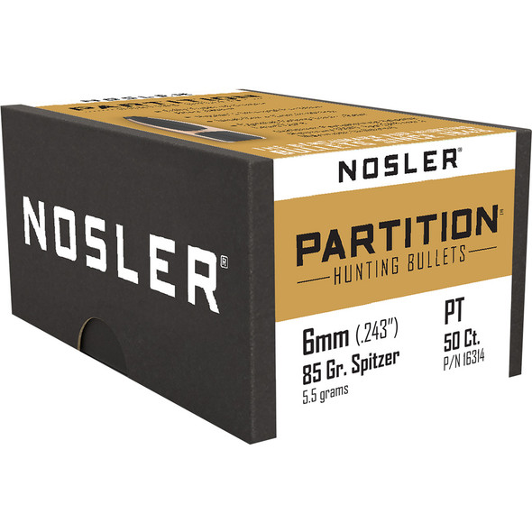 Nosler Partition Bullets 6mm 85 Gr. Spitzer Point 50 Pk.