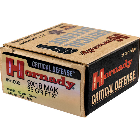 Hornady Critical Defense Handgun Ammo 9x18 Makarov 95 Gr. Ftx 25 Rd.