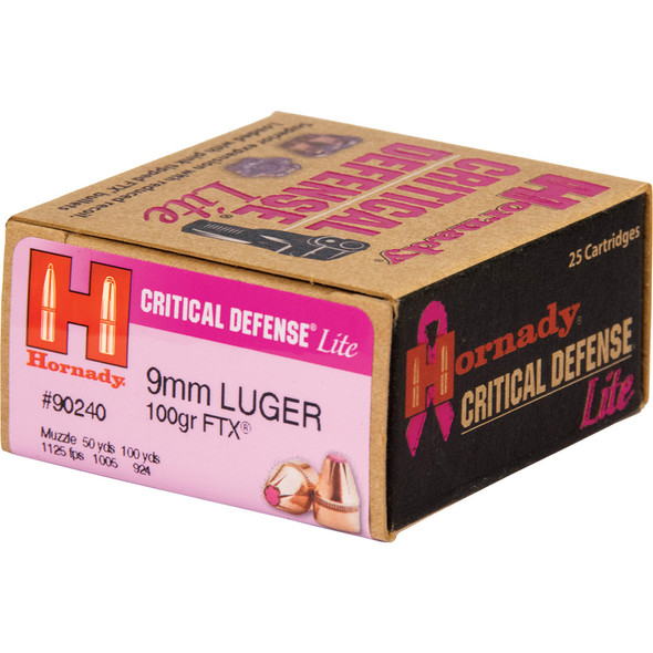 Hornady Critical Defense Handgun Ammo 9mm Lite 100 Gr. Ftx 25 Rd.