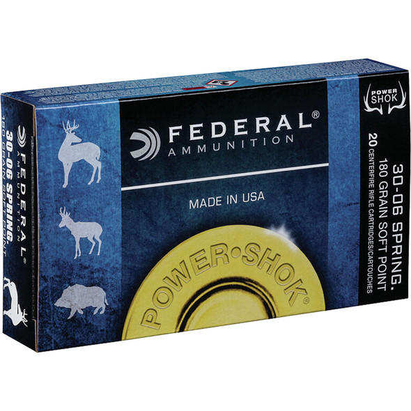 Federal Power-shok Rifle Ammo 30-06 Springfield 180 Gr. Jacketed Sp 20 Rd.