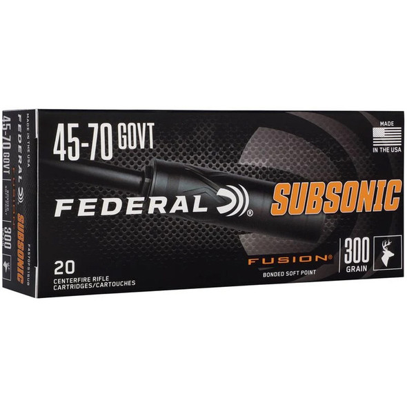 Federal Subsonic Rifle Ammo 45-70 Govt 300 Gr. Fusion Subsonic 20 Rd.