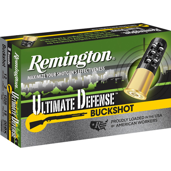 Remington Ultimate Defense Buckshot Loads 12 Ga. 3 In. 15 Pellet 00 Buck 5 Rd.