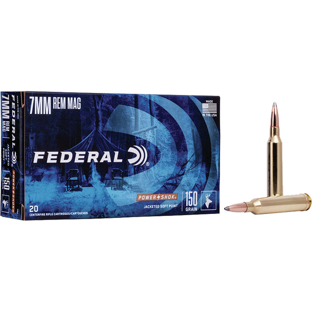 Federal Power-shok Rifle Ammo 7mm Rem Mag 150 Gr. Jacketed Soft Point 20 Rd.