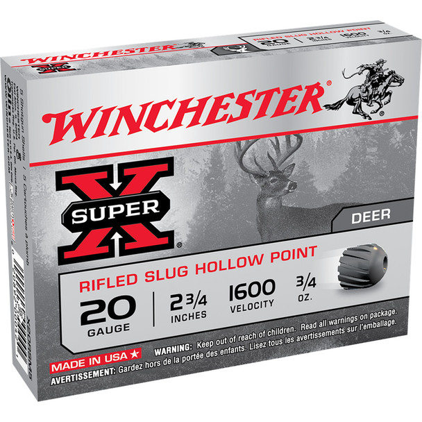 Winchester Super-x Rifled Slug Hollow Point 20 Ga. 2.75 In. 3/4 Oz. Rifled Slug 5 Rd.