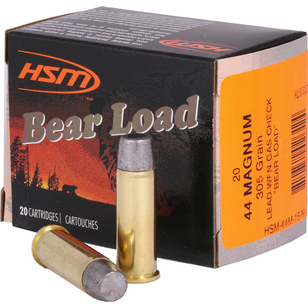 Hsm Bear Load Ammunition 44 Mag. Wide Flat Nose 305 Gr. 20 Rd.