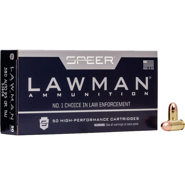 Speer Lawman Pistol Ammo 380 Acp. 95 Gr. Tmj 50 Rd.