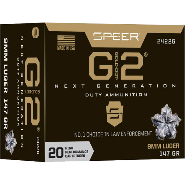 Speer Gold Dot G2 Pistol Ammo 9mm 147 Gr. G2 20 Rd.