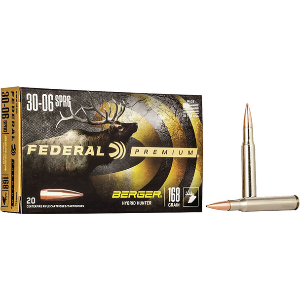 Federal Premium Rifle Ammo 30-06 Sprg. 168 Gr. Berger Hybrid Hunter 20 Rd.