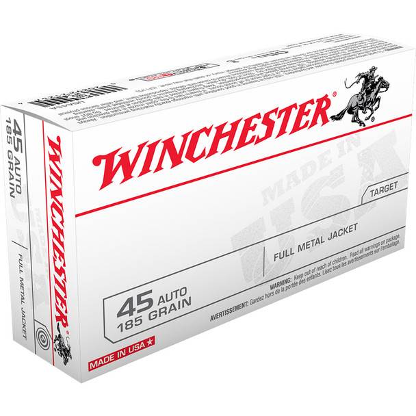 Winchester Usa Pistol Ammo 45 Acp 185 Gr. Fmj Flat Nose 50 Rd.