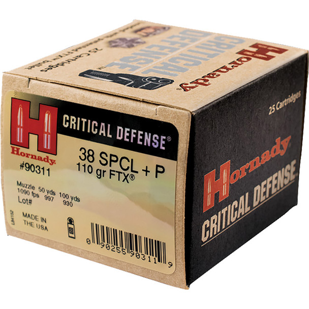 Hornady Critical Defense Pistol Ammo 38 Spl +p 110 Gr. Flex Tip Expanding 25 Rd.