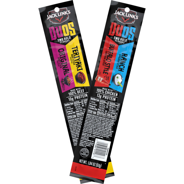 Jack Links 1.84 Oz Duos Sticks Counter Display 40ct Beef Orig/teriyaki & Chicken Buffalo/ranch